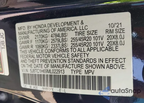 2021 Acura Rdx A-Spec Package from USA, damaged, VIN 5J8TC1H69ML022913